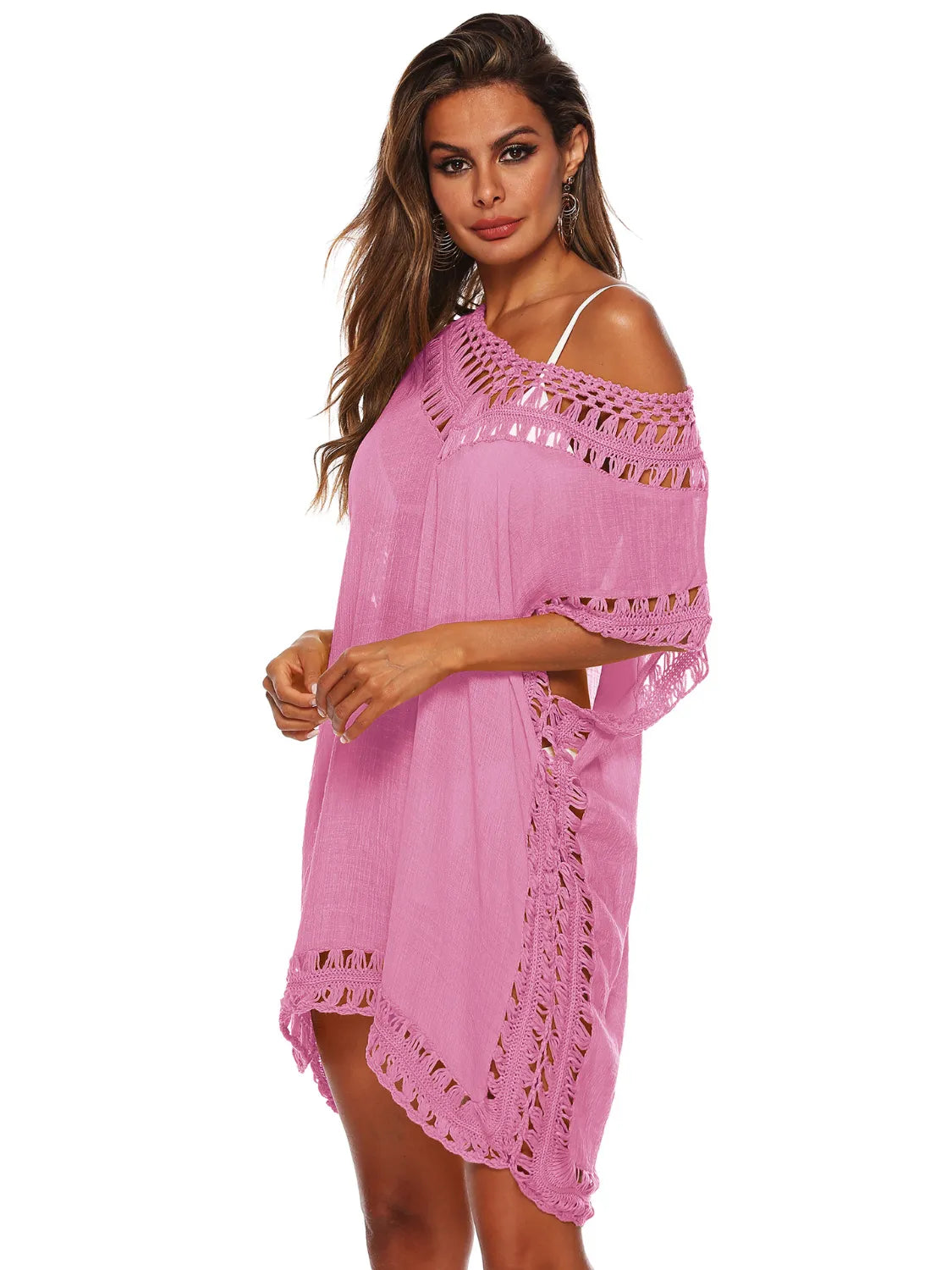 Bohemian Crochet Trim Beach Cover Up Dress - Ladyez