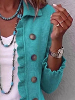 Full Size Ruffled Trim Decorative Button Cardigan Plus Size