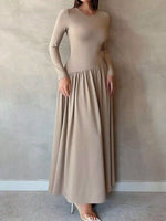 Long Sleeve Ruched A-Line Maxi Dress
