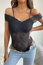 Perfee Lace Cold-Shoulder Bodysuit - Ladyez