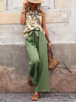 Printed Tank Top and Wide Leg Pants Set - Ladyez