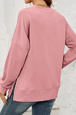 Round NeckDropped Shoulder Slit Sweatshirt