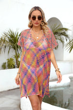 Angel Wings Openwork Contrast Short Sleeve Cover-Up - Ladyez