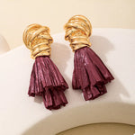 Golden Wire Wrapped Tassel Drop Earrings