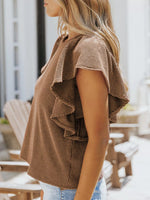 Full Size Ruffled Sleeve Ribbed Knit T-Shirt Plus Size