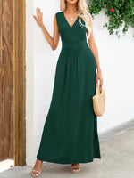 Surplice Neck Sleeveless Maxi Dress - Ladyez