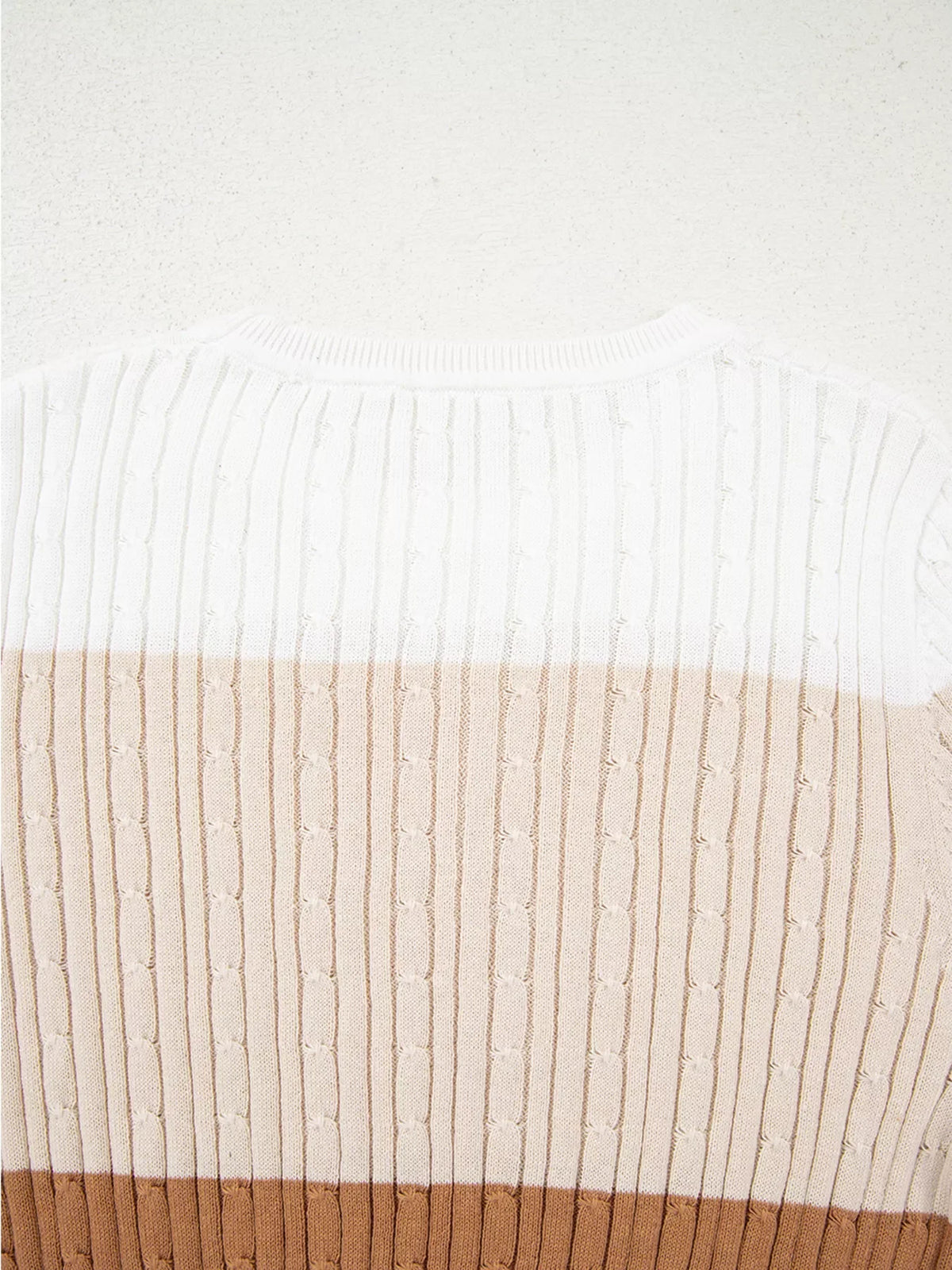 Colorblock Cable Knit Round Neck Sweater