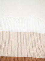 Colorblock Cable Knit Round Neck Sweater
