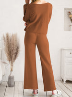 Long Sleeve Lounge Top and Drawstring Pants Set - Ladyez