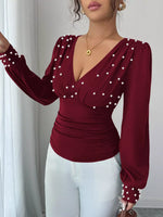 Pearl Embellished V-Neck Blouse