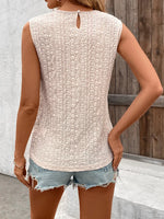 Lace Detail Eyelet Round Neck Tank