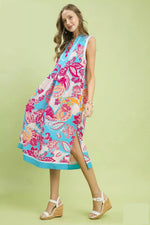 Umgee Floral Sleeveless Midi Dress with Side Pockets