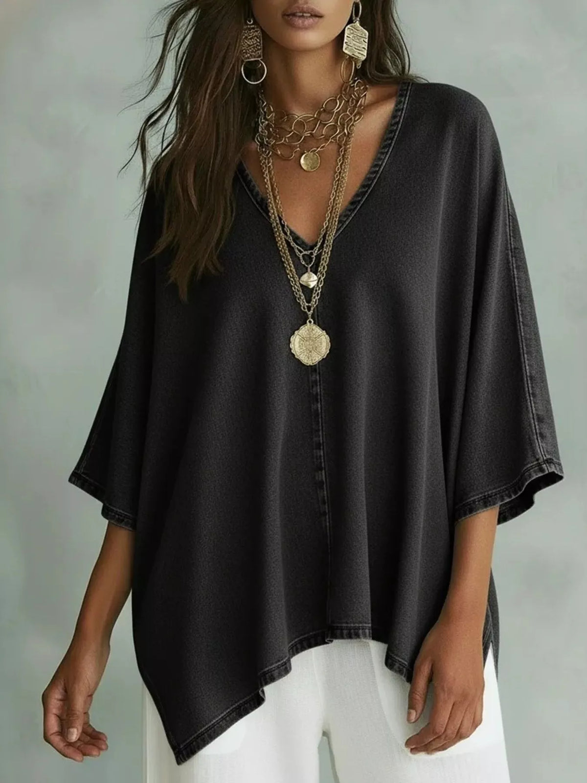 V-Neck Batwing Sleeve T-Shirt