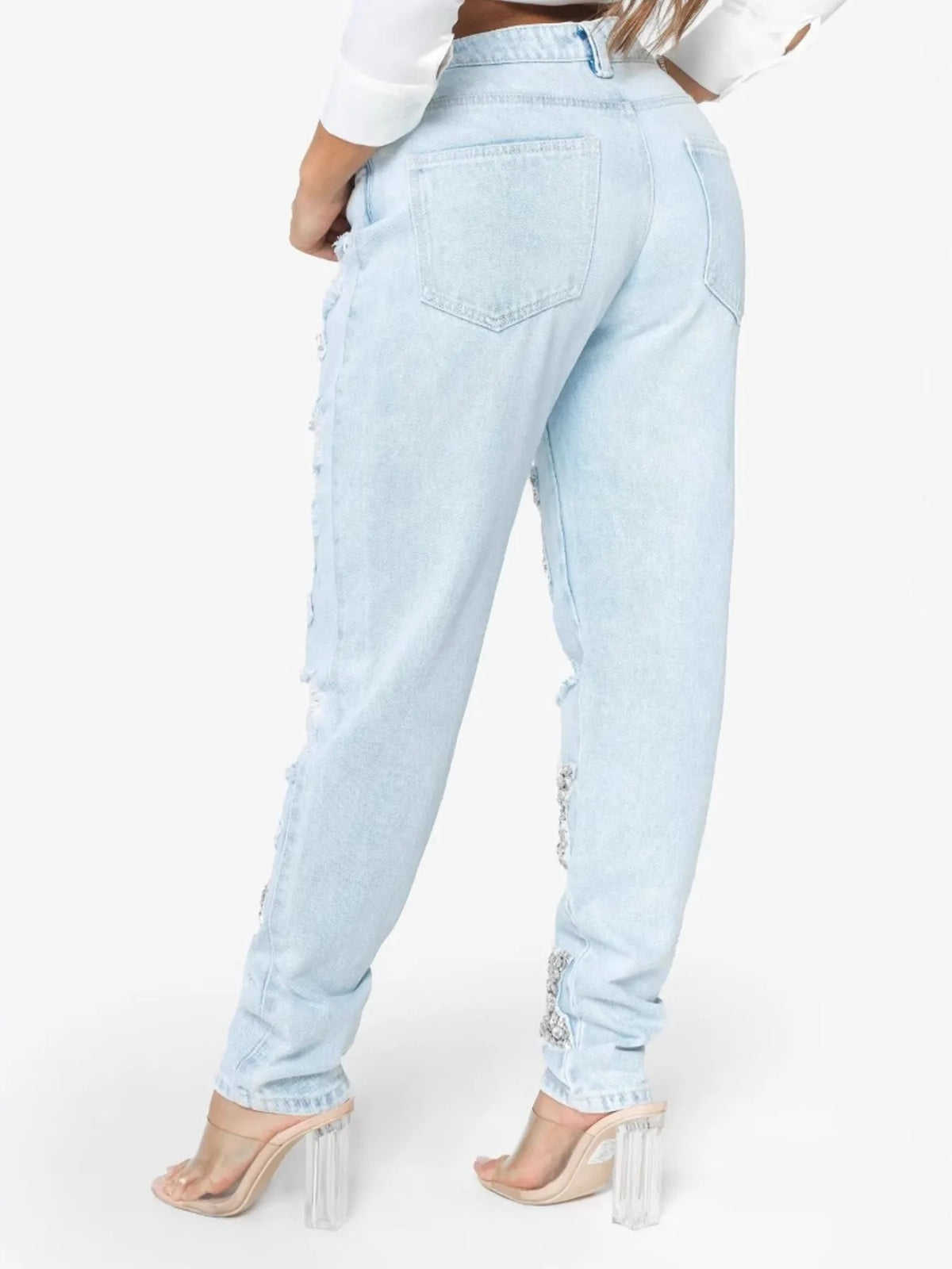 Distressed Star Wash Boyfriend Jeans - Ladyez