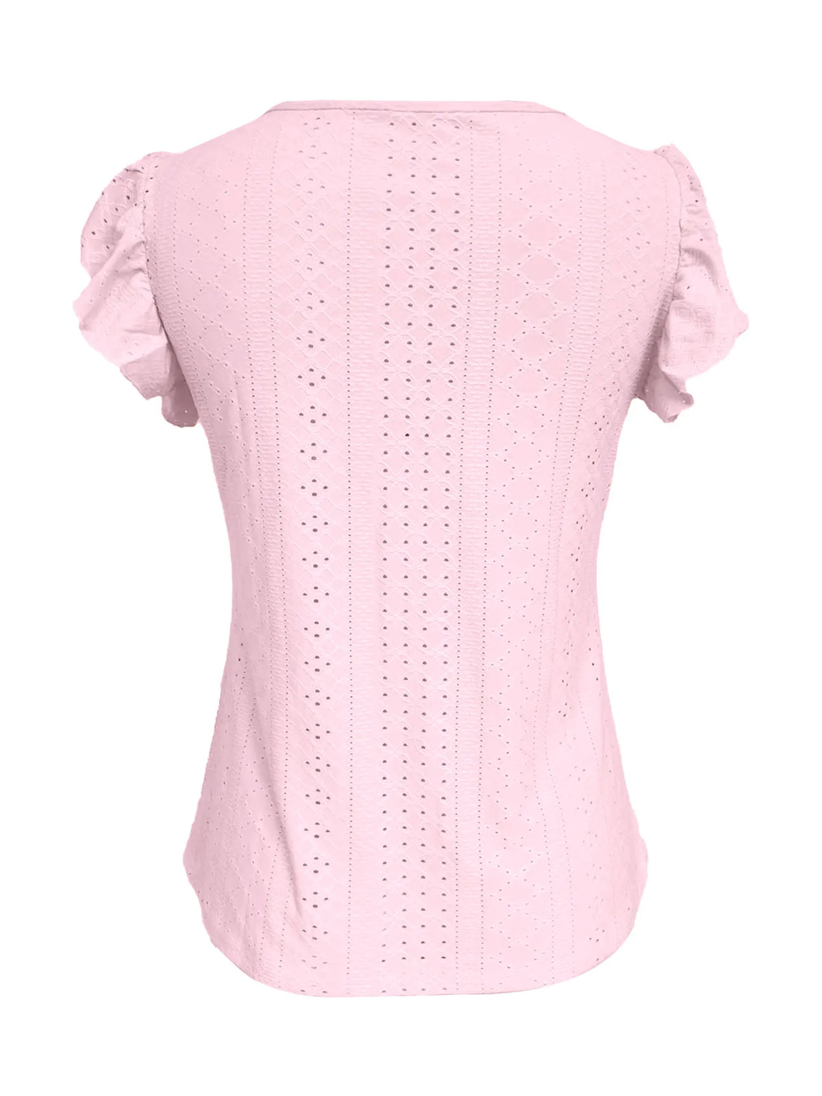 Eyelet Button-Front Flutter Sleeve Top - Ladyez
