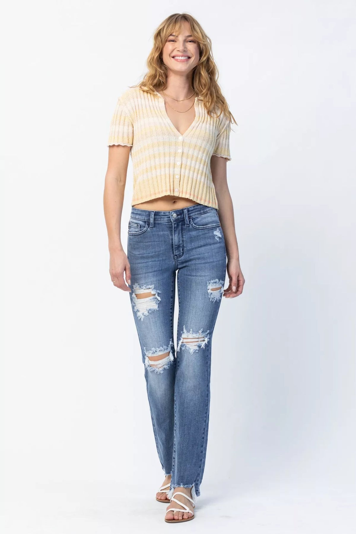 Judy Blue Full Size Mid Rise Destroy Straight Jeans Plus Size