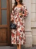 Smocked Floral Print Flounce Sleeve Dress