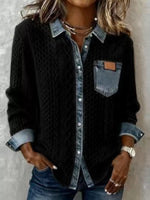 Denim Trim Cable Knit Cardigan