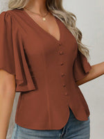 V-Neck Flutter Sleeve Blouse