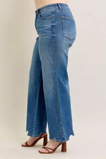 Judy Blue Full Size High Waist Tummy Control Chew Hem Destroy Wide Jeans Plus Size
