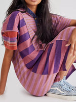 Striped Oversized Half Button Shirt Dress