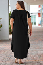Plus Size V-Neck Short Sleeve Maxi Dress - Ladyez