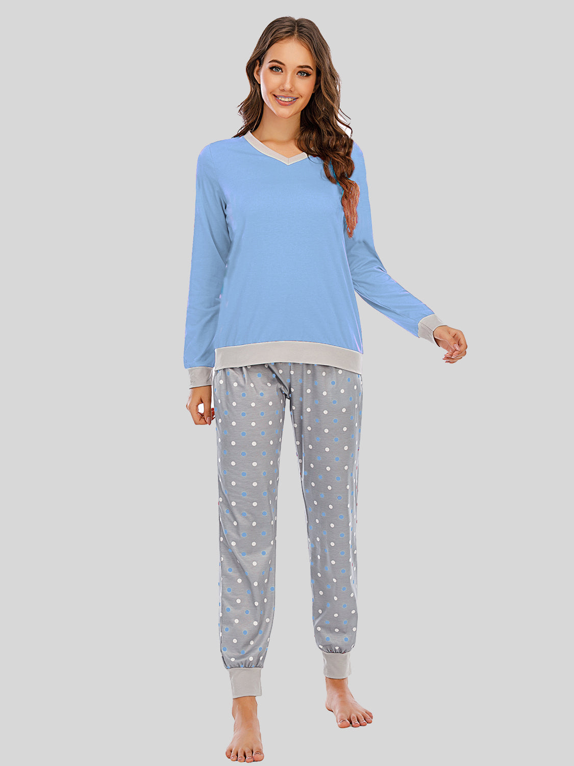Long Sleeve Top and Polka Dot Pants Set - Ladyez