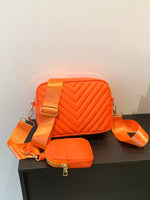 Chevron Quilted Crossbody Bag with Mini Pouch