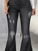Full Size Distressed Raw Hem Flare Jeans Plus Size - Ladyez