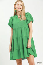 Umgee Puff Sleeve Tiered Babydoll Dress