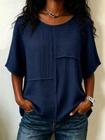 Full Size Texture Round Neck Half Sleeve Blouse Plus Size