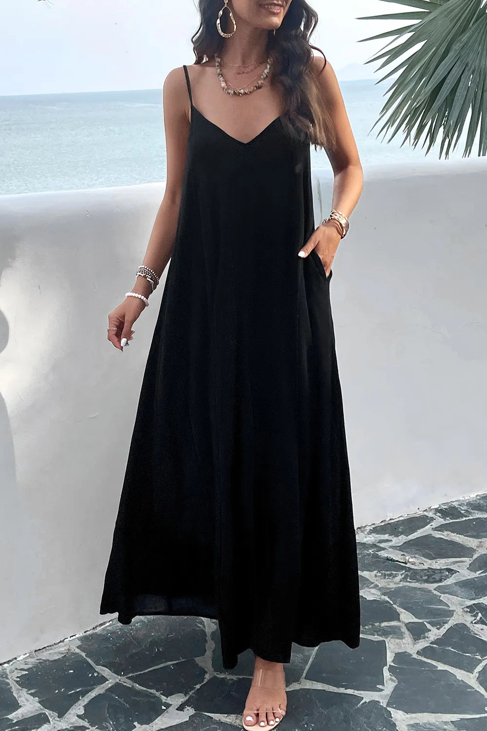 Devine Backless Maxi Cami Dress with Pockets - Ladyez