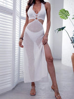 Halter Neck Ring Detail Crochet Cover-Up Dress
