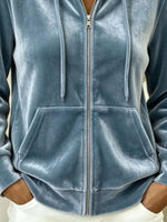 Full Size Velvet Zip-Up Outerwear with Drawstring Plus Size