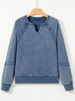 Lace Patchwork Detail Notched Neck Mineral Wash Baggy Sweatshirt