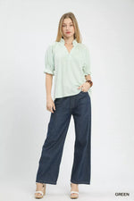 Umgee Textured Ruffle Sleeve V-Neck Top