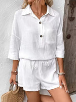 Button Detail Top and Shorts Set