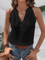 Lace Trim Notched Textured Tank