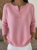 Full Size Half Button Long Sleeve Knit Top Plus Size