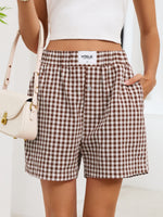 Gingham Elastic Waist Casual Shorts