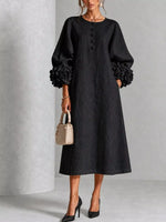 3D Floral Round Neck Midi Dress