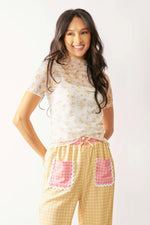 Davi & Dani Loose Turtle Neck Lace Mesh Lace Sheer Top