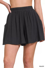 Zenana Woven Elastic Band Shorts With Pocket
