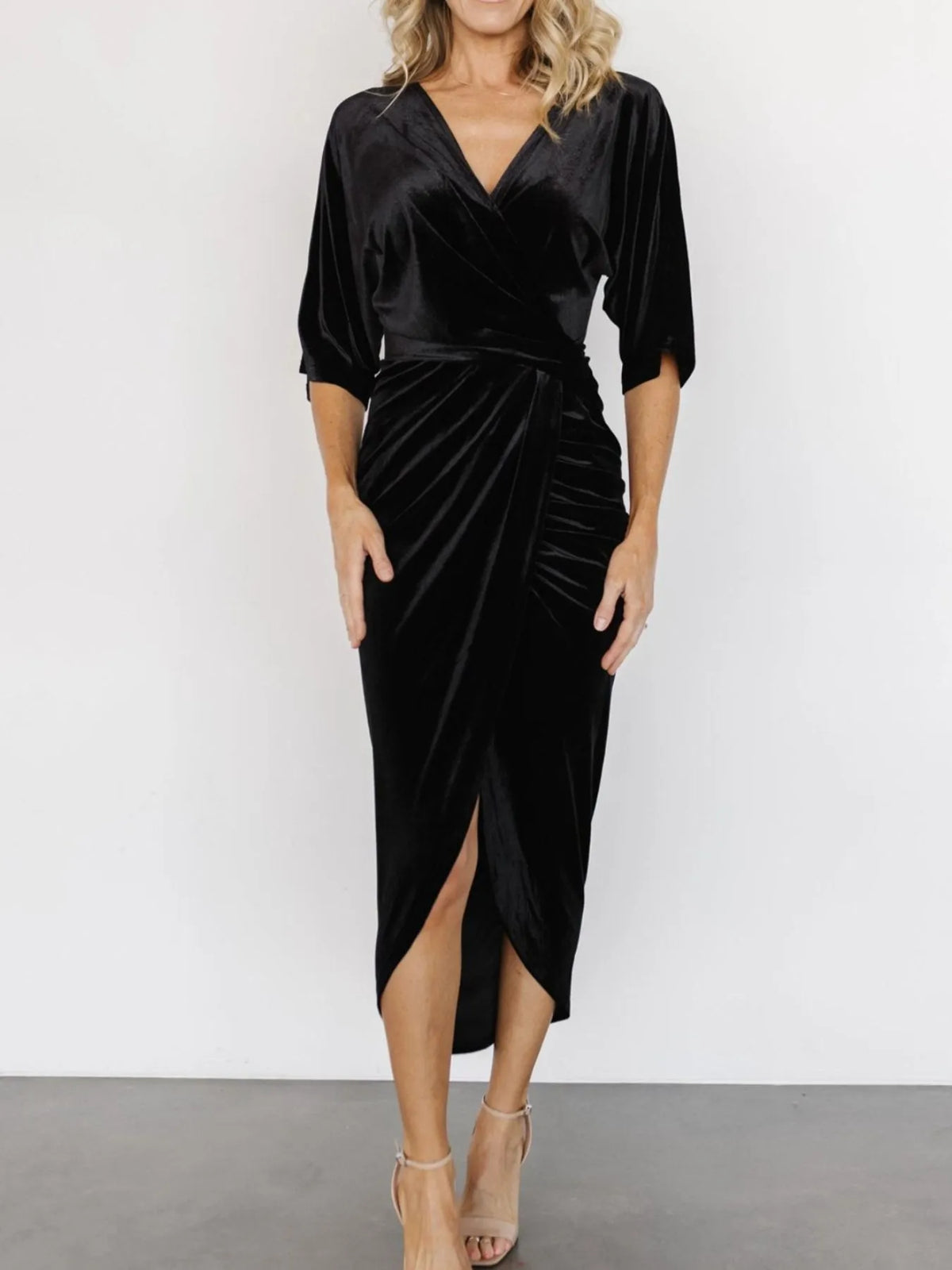 Ruched Surplice Half Sleeve Dress - Ladyez