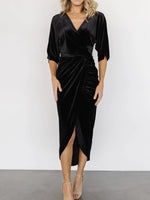 Ruched Surplice Half Sleeve Dress - Ladyez