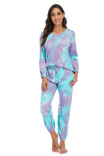 Tie-Dye Top and Drawstring Pants Lounge Set - Ladyez