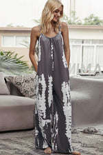 Shiny Tie-Dye Spaghetti Strap Jumpsuit with Pockets - Ladyez