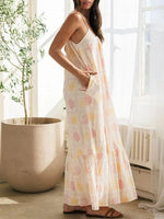 Printed Maxi Lounge Dress with Ruffled Hem - Ladyez