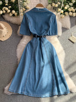 Button Front Short Sleeve Denim Dress