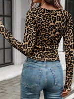Leopard Print Square Neck Long Sleeve Top